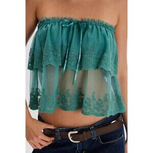 Free People Love You So Lace Tube Top Sheer Embroidered Tiered Ruffle M 283728